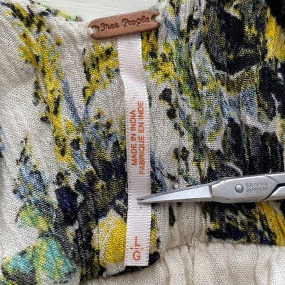 Free People Washed Ashore Floral Boho Ivory / Green Mini Dress Size Large - Picture 5 of 12